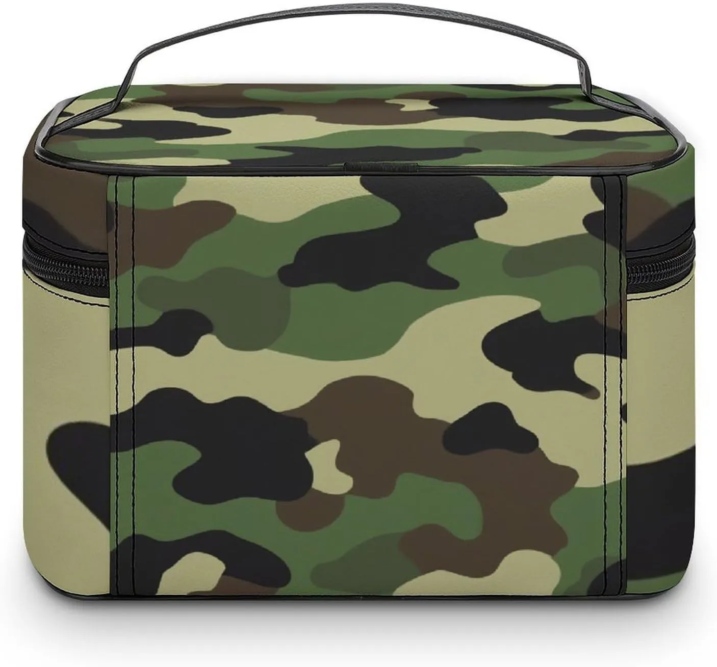 Portable Makeup Bag for Women, Travel Large Cosmetics Toiletry Storage Bag Green Camouflage Army Camo Makeup Organizer Case with Handle