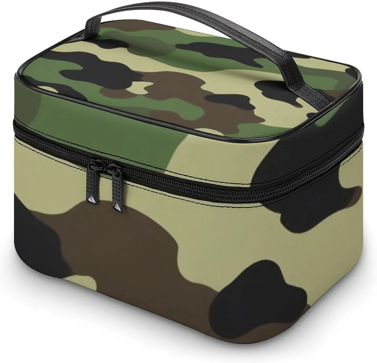 Portable Makeup Bag for Women, Travel Large Cosmetics Toiletry Storage Bag Green Camouflage Army Camo Makeup Organizer Case with Handle