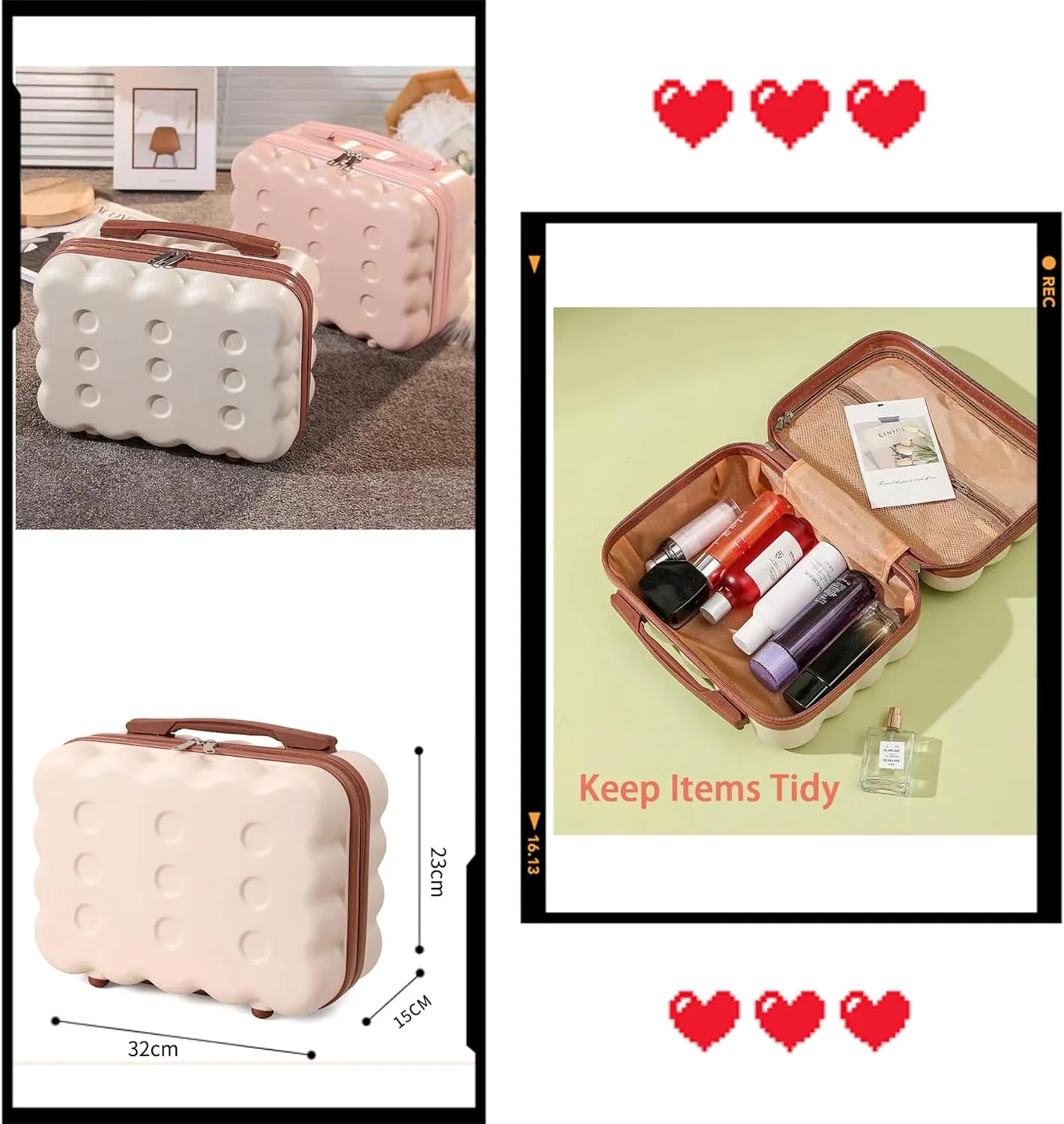 Portable Makeup Travel Case Mini Suitcase with Elastic Band Hard Shell Make Up Case Small Travel Cosmetic Case Hand Luggage for Women Dark Green