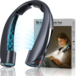 Portable Neck Fan - with LED Book Light, 6-20 Hrs Long Battery, 6-Speed Adjustable, USB-C Rechargeable, Ultra Quiet, Hands-Free Personal Cooling for Men Women Outdoor Indoor