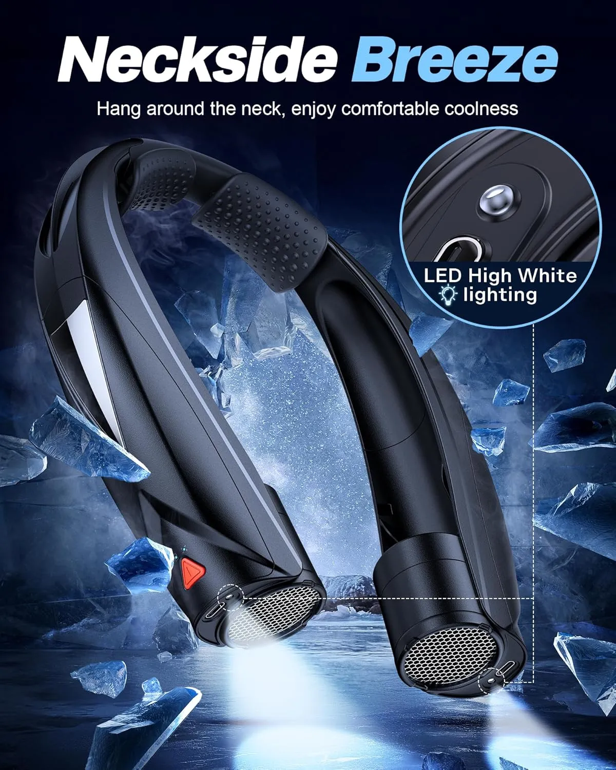 Portable Neck Fan - with LED Book Light, 6-20 Hrs Long Battery, 6-Speed Adjustable, USB-C Rechargeable, Ultra Quiet, Hands-Free Personal Cooling for Men Women Outdoor Indoor