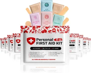 Portable Travel Size First Aid Kit - 10 Pack | Perfect for Home, Office, Car, School, Business, Travel, Hiking, Hunting, and Outdoors | Individually Wrapped First Aid Products (Red)