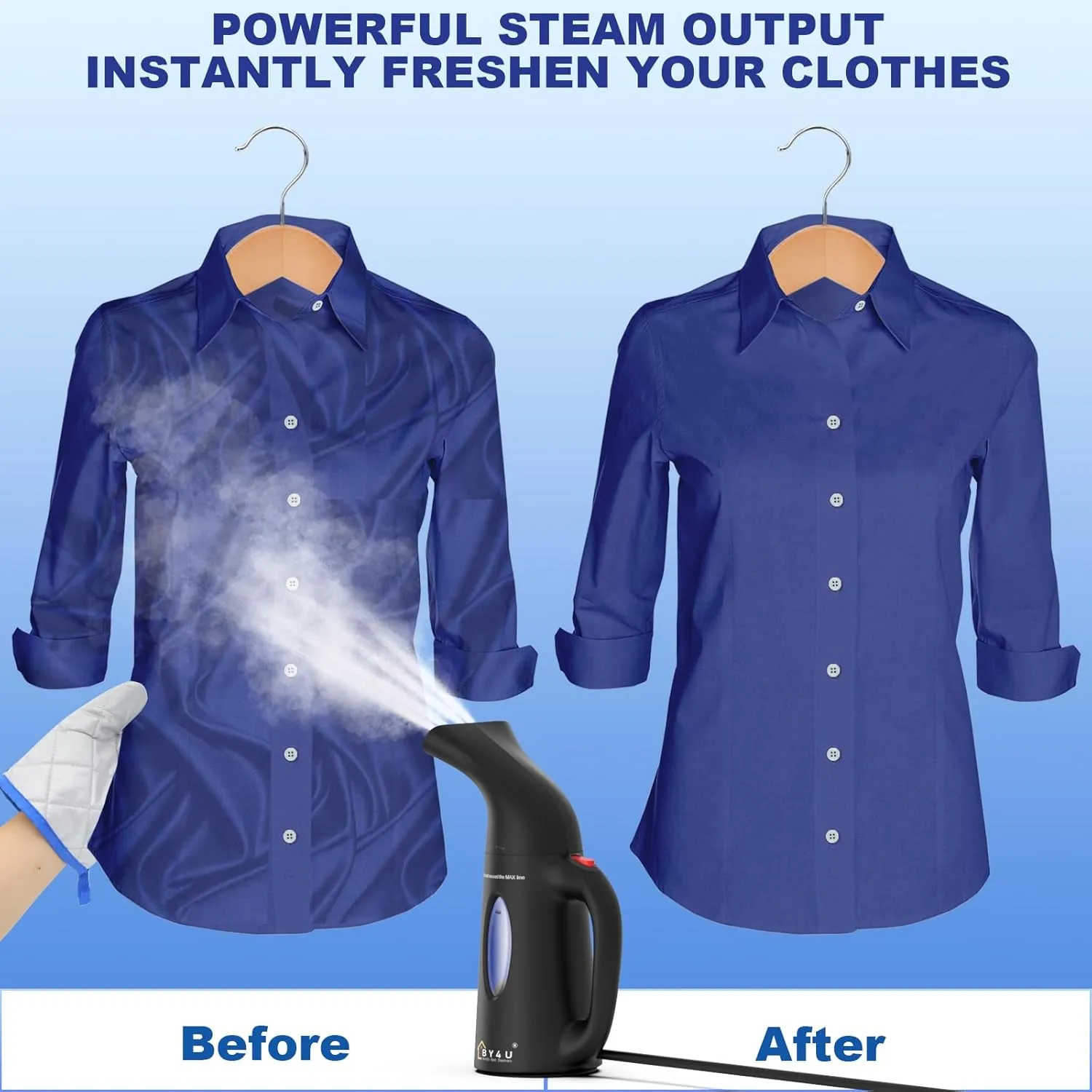 Powerful Travel Steamer for Clothes Handheld Clothing Steamer Handheld Garment Steamer Wrinkle Remover for Home and Travel Black