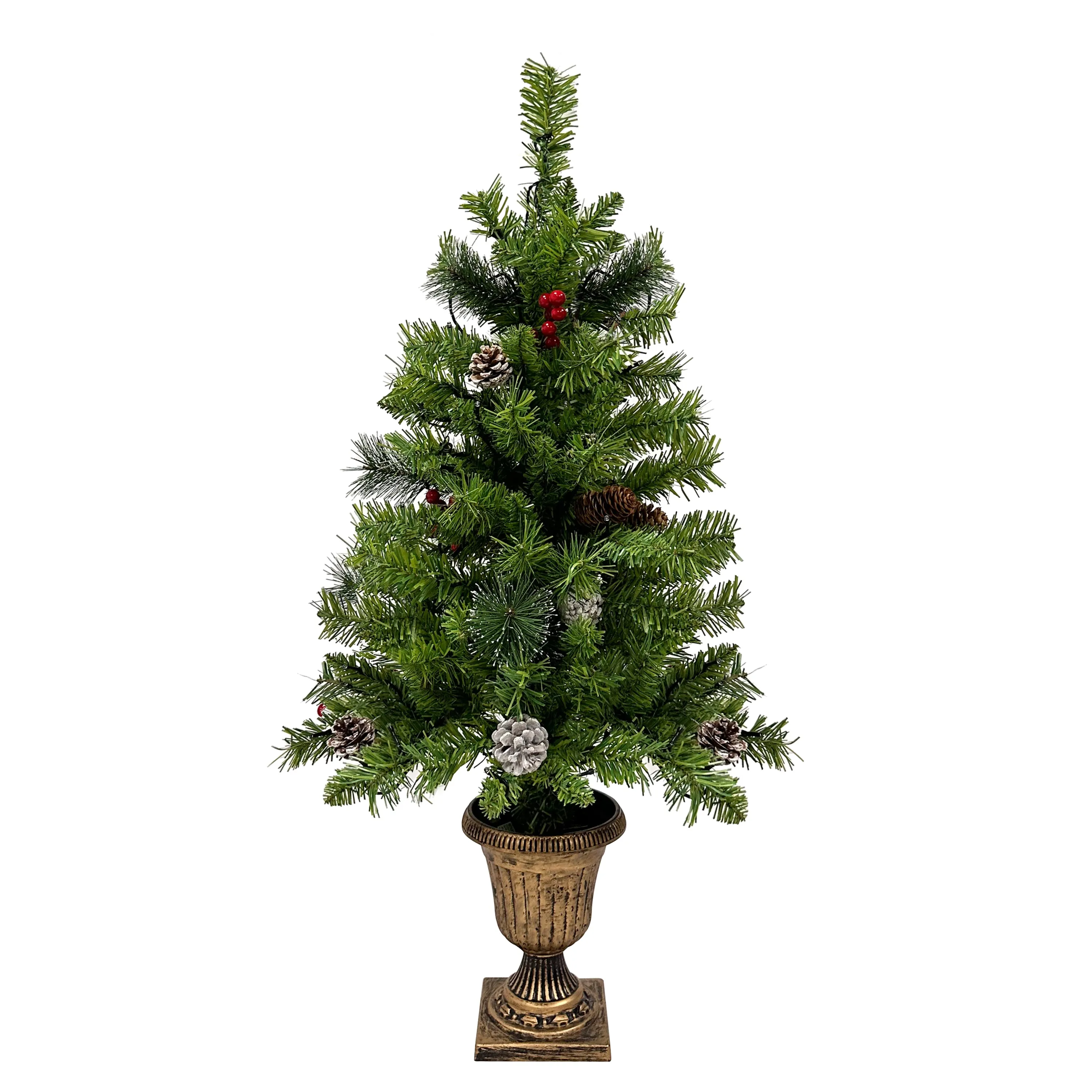 Pre-lit Xmas Tree Artificial Christmas 4-Piece Set,Garland, Wreath and Set of 2 3FT Entrance Trees X-mas with LED Lights, Christmas Tree