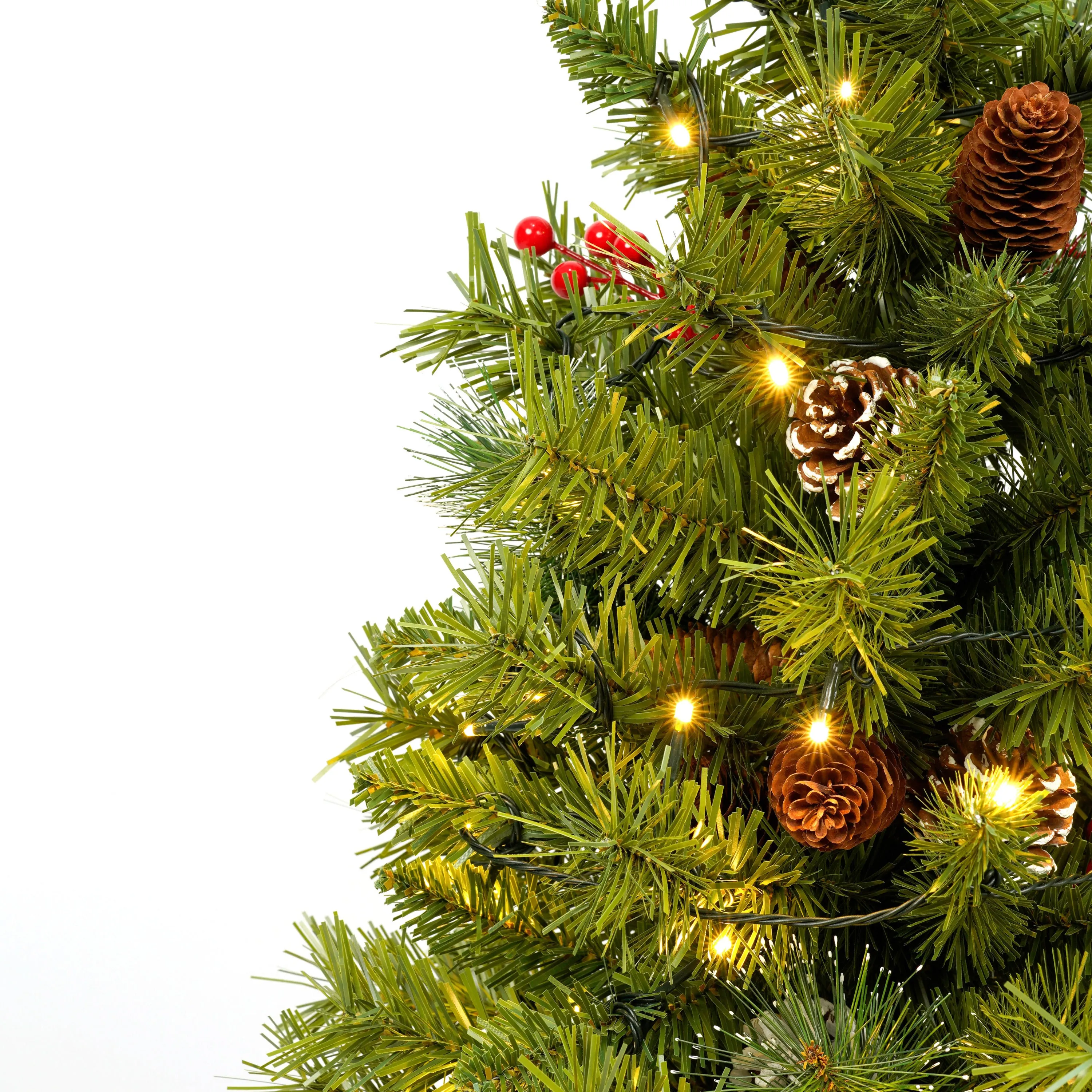Pre-lit Xmas Tree Artificial Christmas 4-Piece Set,Garland, Wreath and Set of 2 3FT Entrance Trees X-mas with LED Lights, Christmas Tree