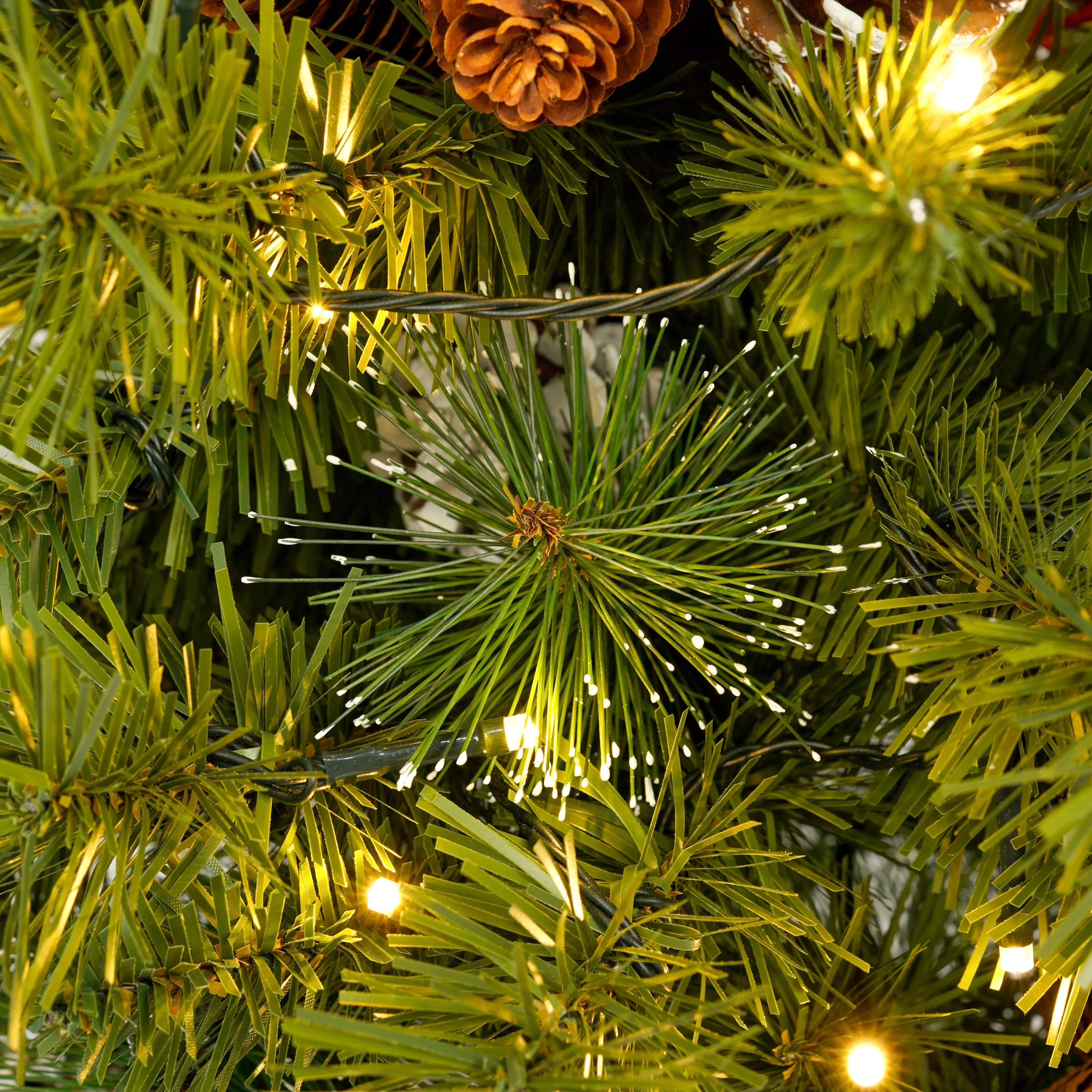 Pre-lit Xmas Tree Artificial Christmas 4-Piece Set,Garland, Wreath and Set of 2 3FT Entrance Trees X-mas with LED Lights, Christmas Tree