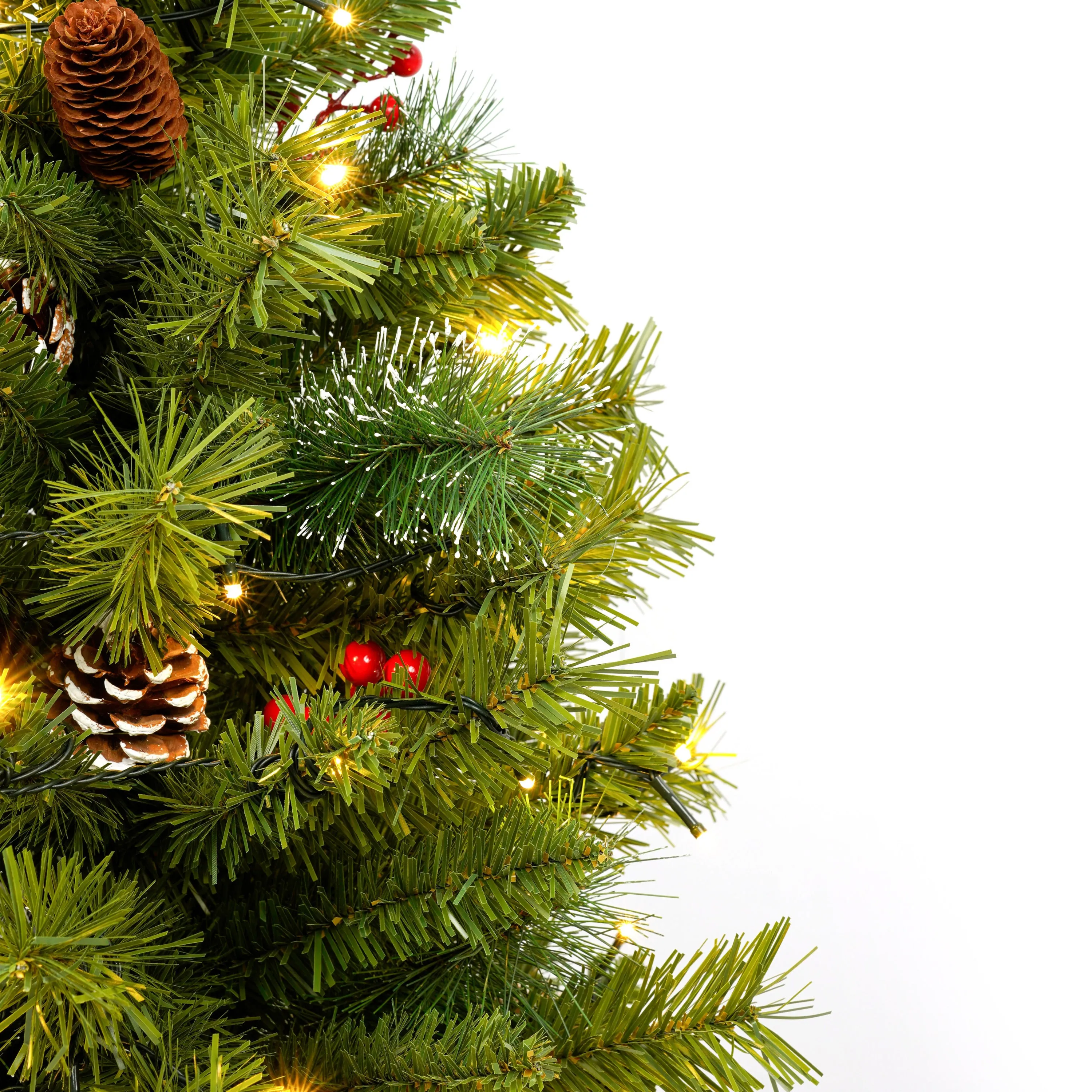 Pre-lit Xmas Tree Artificial Christmas 4-Piece Set,Garland, Wreath and Set of 2 3FT Entrance Trees X-mas with LED Lights, Christmas Tree
