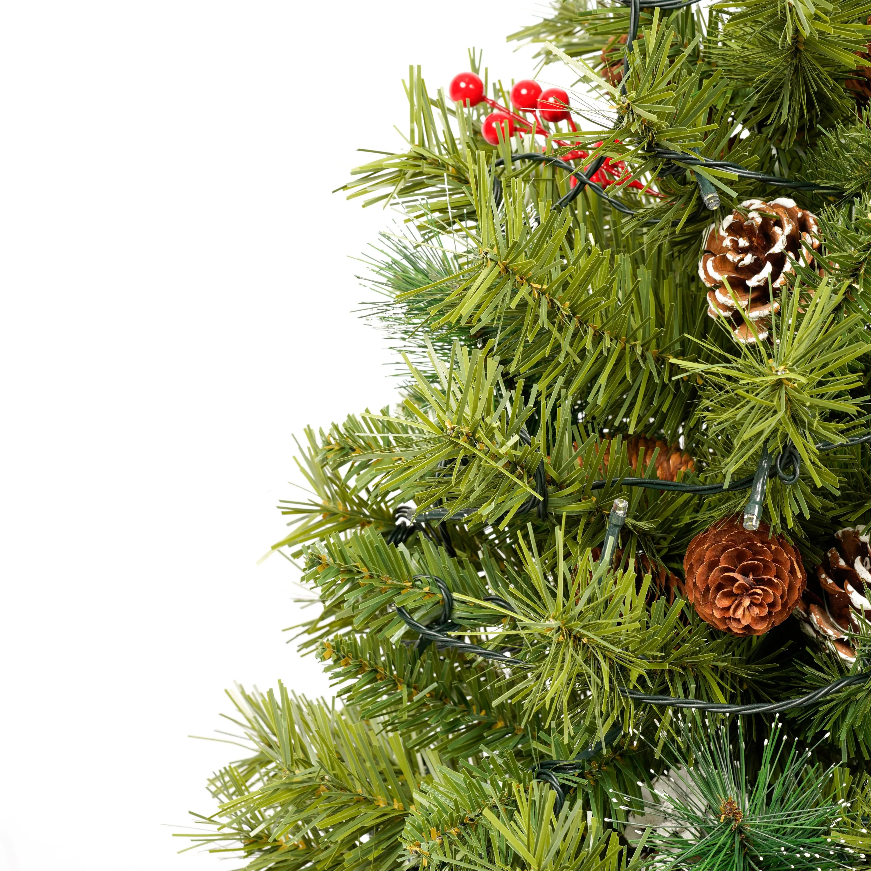 Pre-lit Xmas Tree Artificial Christmas 4-Piece Set,Garland, Wreath and Set of 2 3FT Entrance Trees X-mas with LED Lights, Christmas Tree