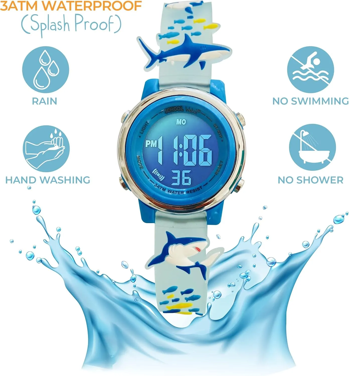 Preschool Collection Kids Digital Light Up Watch - Monster Trucks, Dinosaurs, Shark, Unicorn, Butterfly, Spider - Girls, Boys, Children, School
