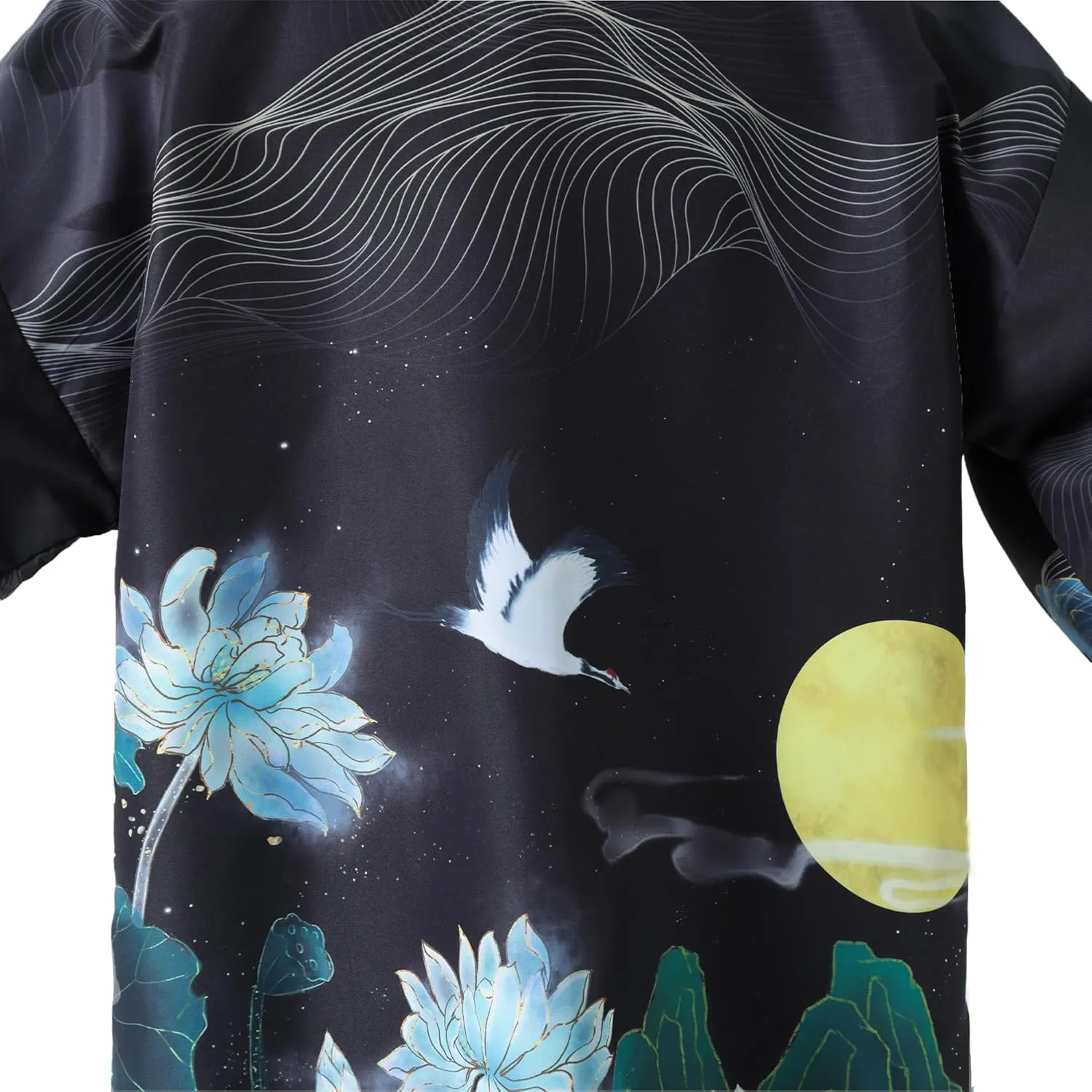 PRIJOUHE Men's Kimono Cardigan Jacket Japanese Style Flying Crane Seven Sleeves Open Front Coat
