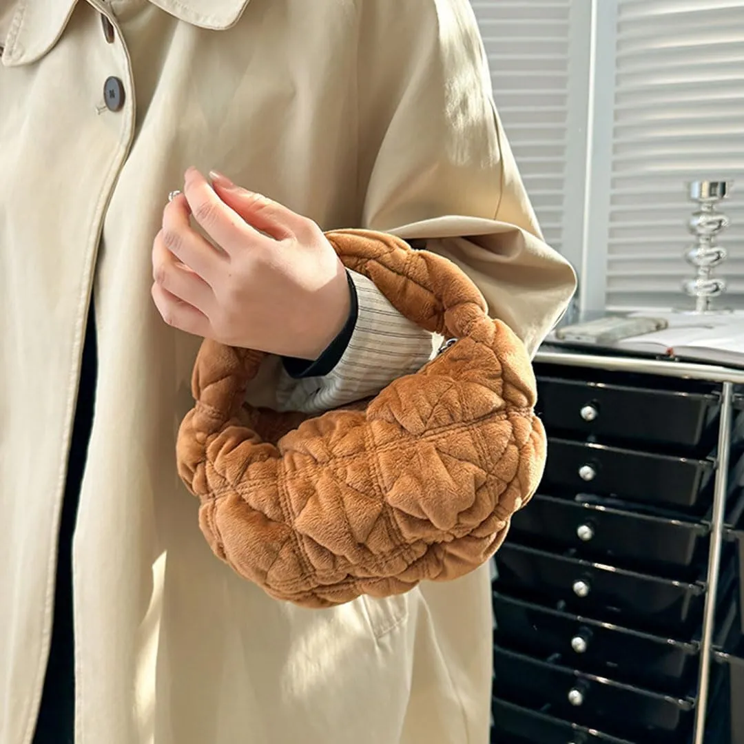 Puffer Bag for Women Mini Bubble Purse Velvet Clutch Lightweight Puffy Handbag Quilted Tote Bag Crescent Carryall Bag