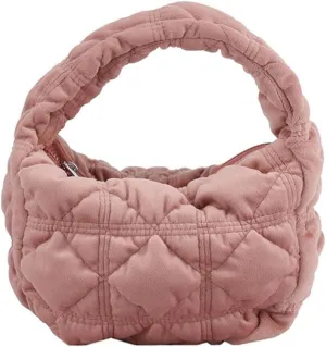 Puffer Bag for Women Mini Bubble Purse Velvet Clutch Lightweight Puffy Handbag Quilted Tote Bag Crescent Carryall Bag