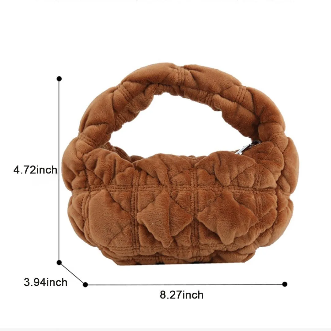 Puffer Bag for Women Mini Bubble Purse Velvet Clutch Lightweight Puffy Handbag Quilted Tote Bag Crescent Carryall Bag