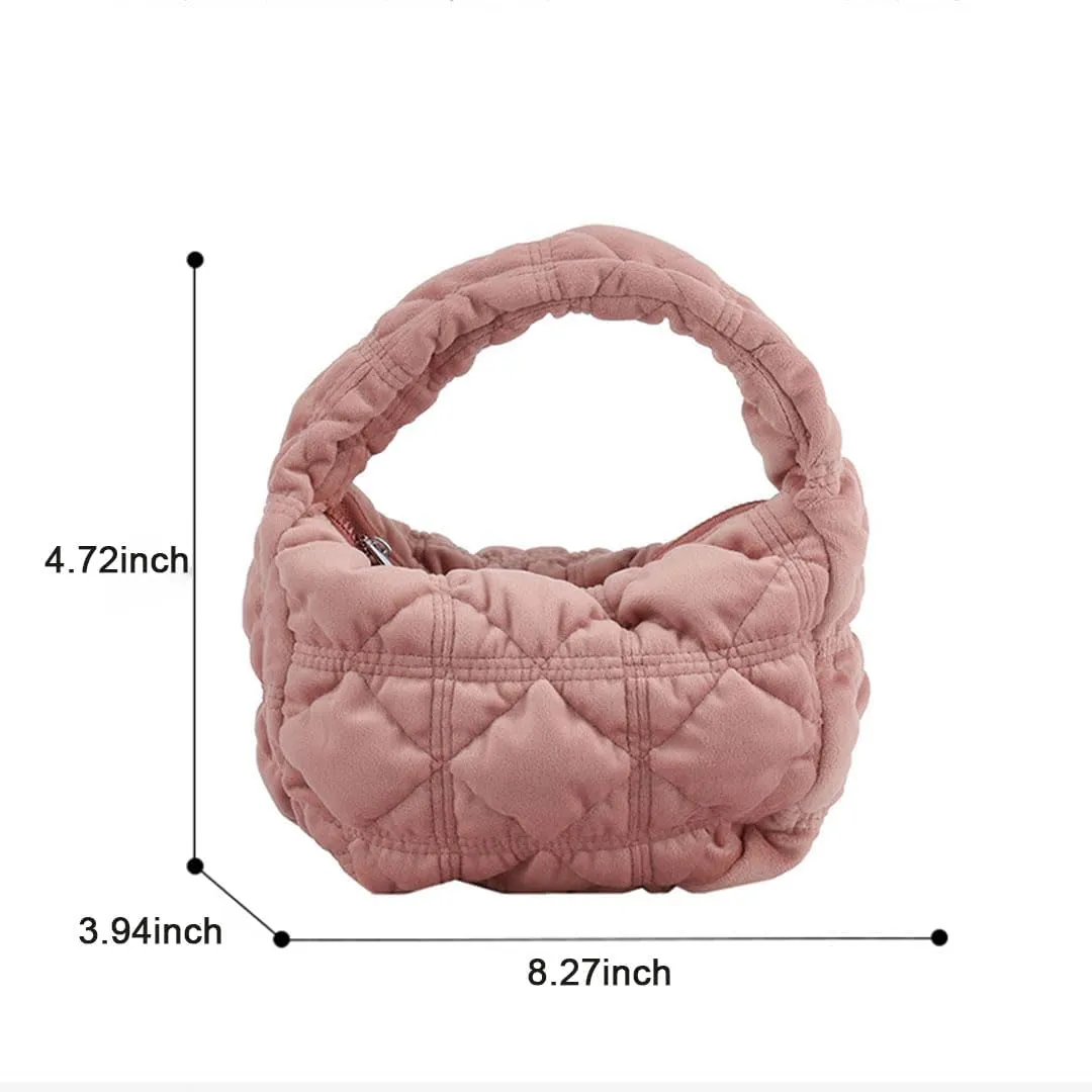 Puffer Bag for Women Mini Bubble Purse Velvet Clutch Lightweight Puffy Handbag Quilted Tote Bag Crescent Carryall Bag