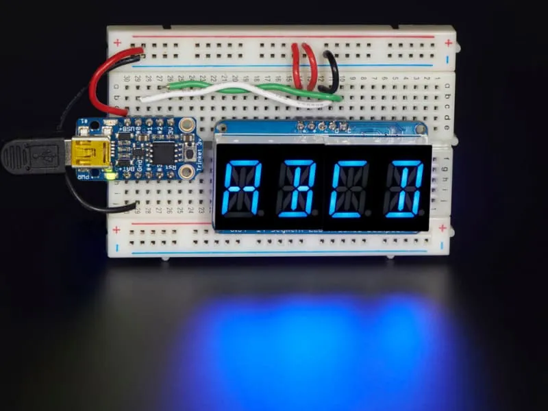 Quad Alphanumeric Display - Blue 0.54 Inch Digits w/ I2C Backpack (ID: 1912)