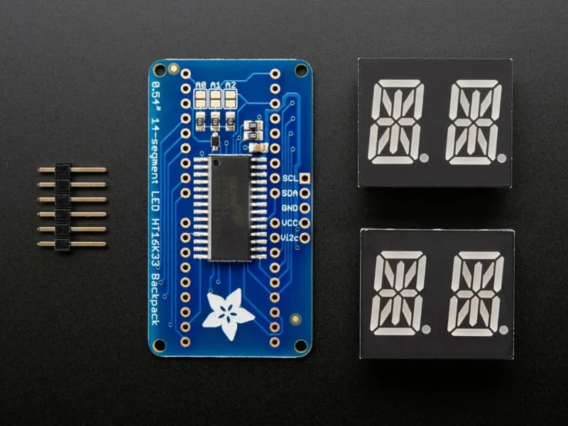 Quad Alphanumeric Display - Blue 0.54 Inch Digits w/ I2C Backpack (ID: 1912)
