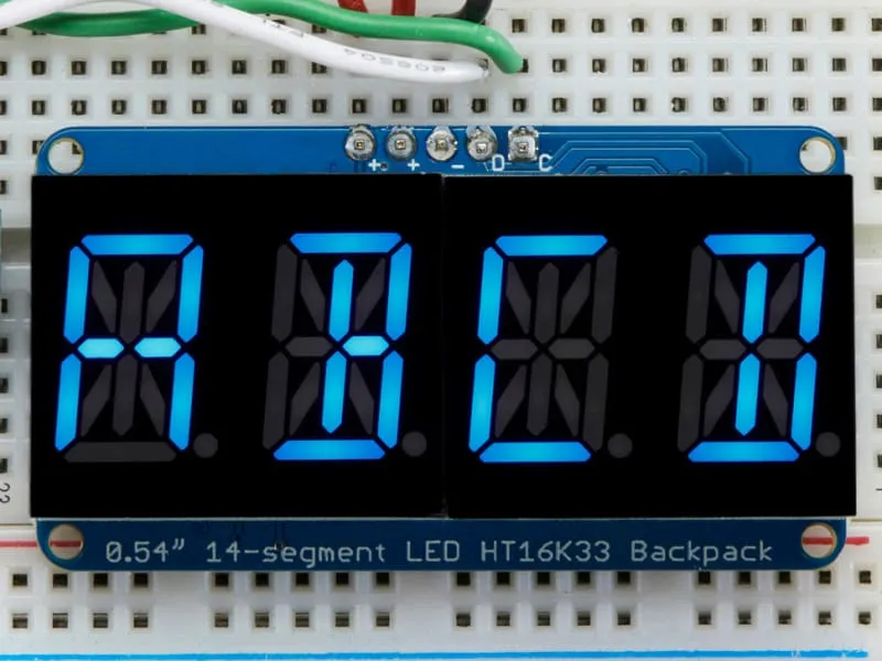 Quad Alphanumeric Display - Blue 0.54 Inch Digits w/ I2C Backpack (ID: 1912)