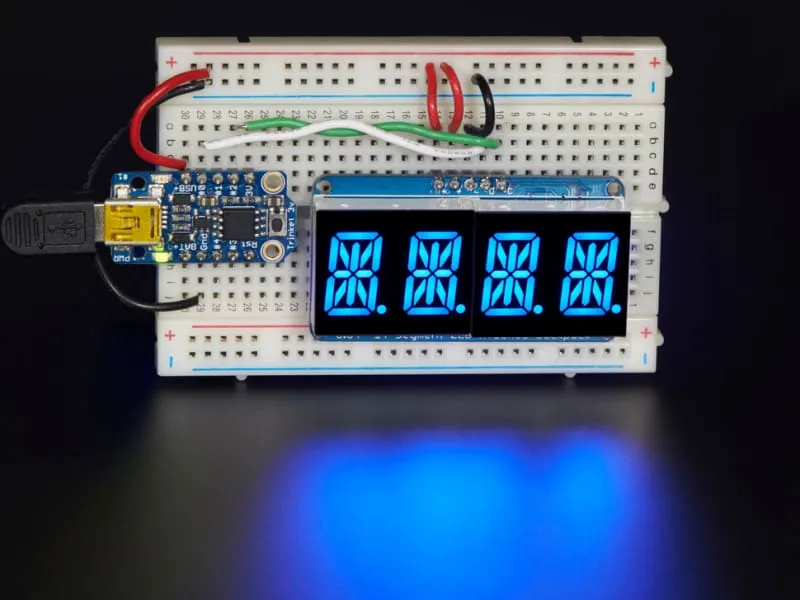 Quad Alphanumeric Display - Blue 0.54 Inch Digits w/ I2C Backpack (ID: 1912)