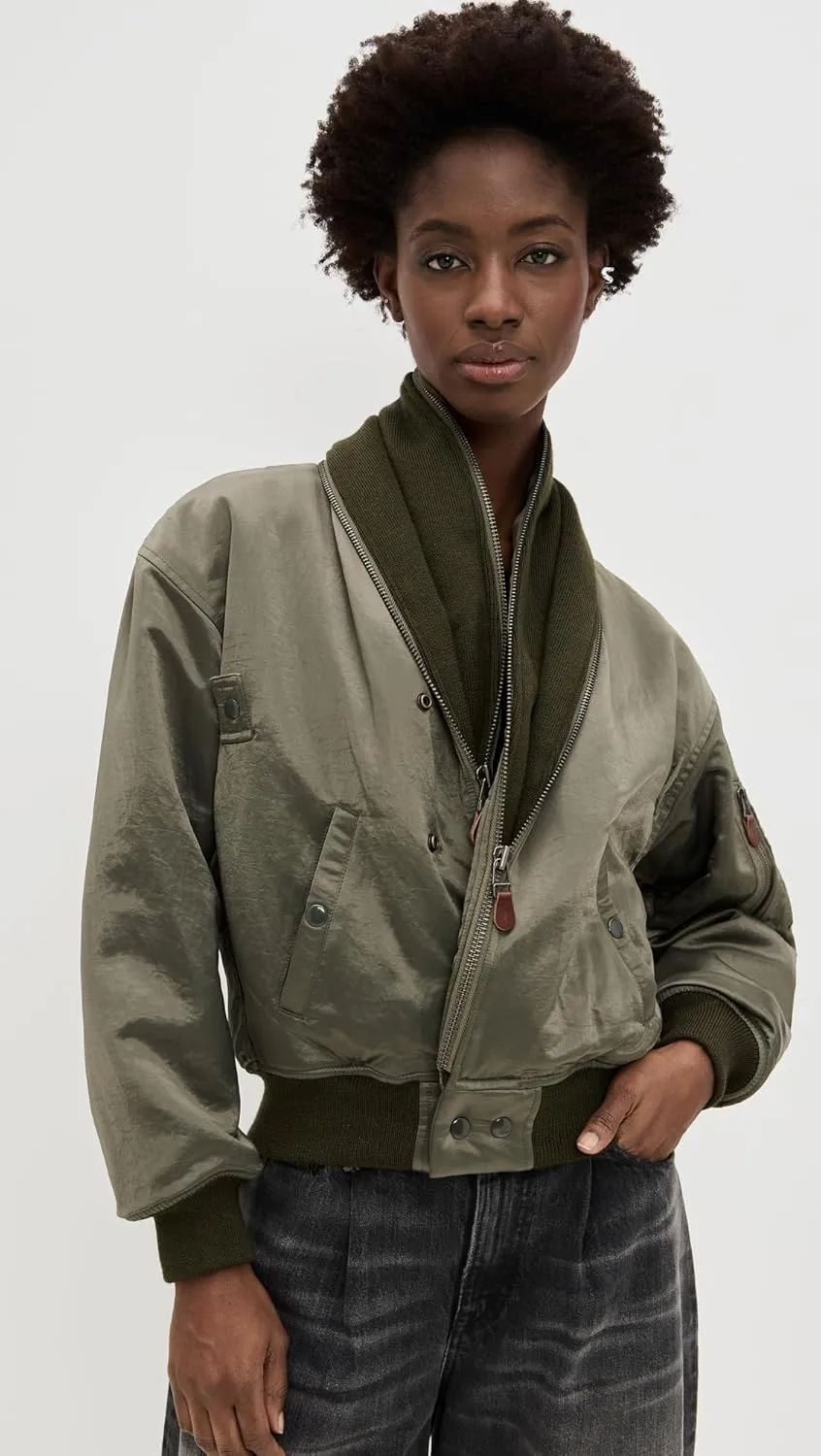 R13 Women's Zip Collar Flight Jacket