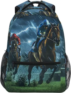 Race Horse Backpack 3rd 4th 5th Grade School Bookbag Travel Laptop Daypack Bag Purse for Boys Girls Teens