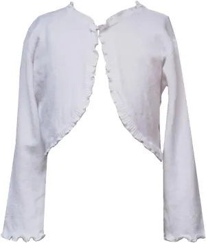 Rare Editions Little Girls 2T-6X Long Sleeve Ruffle Trim Knit Shrug/Cardigan/Sweater, White, Large (6/6X)