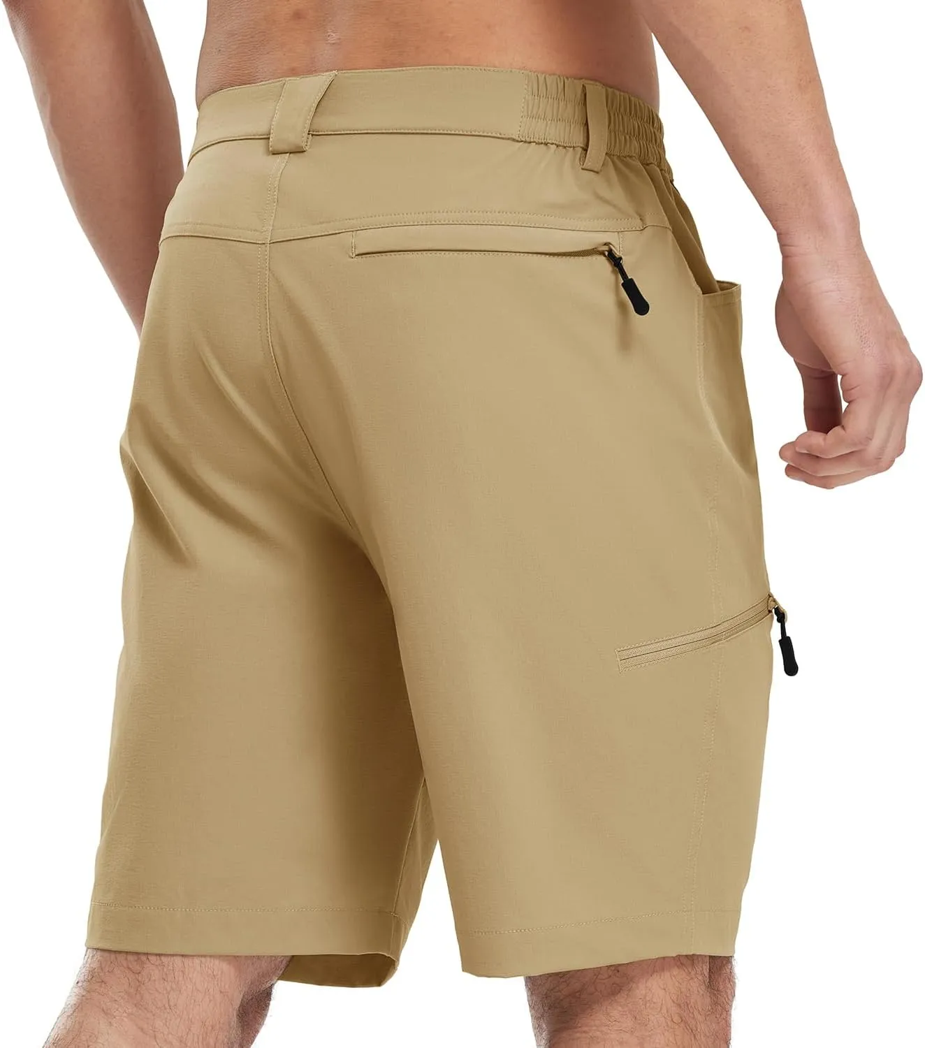 Rdruko Men's 9” Golf Shorts Stretch 4 Pockets Dress Shorts Elastic Waist Casual Flat Front Quick Dri Work Hiking Zip Cargo