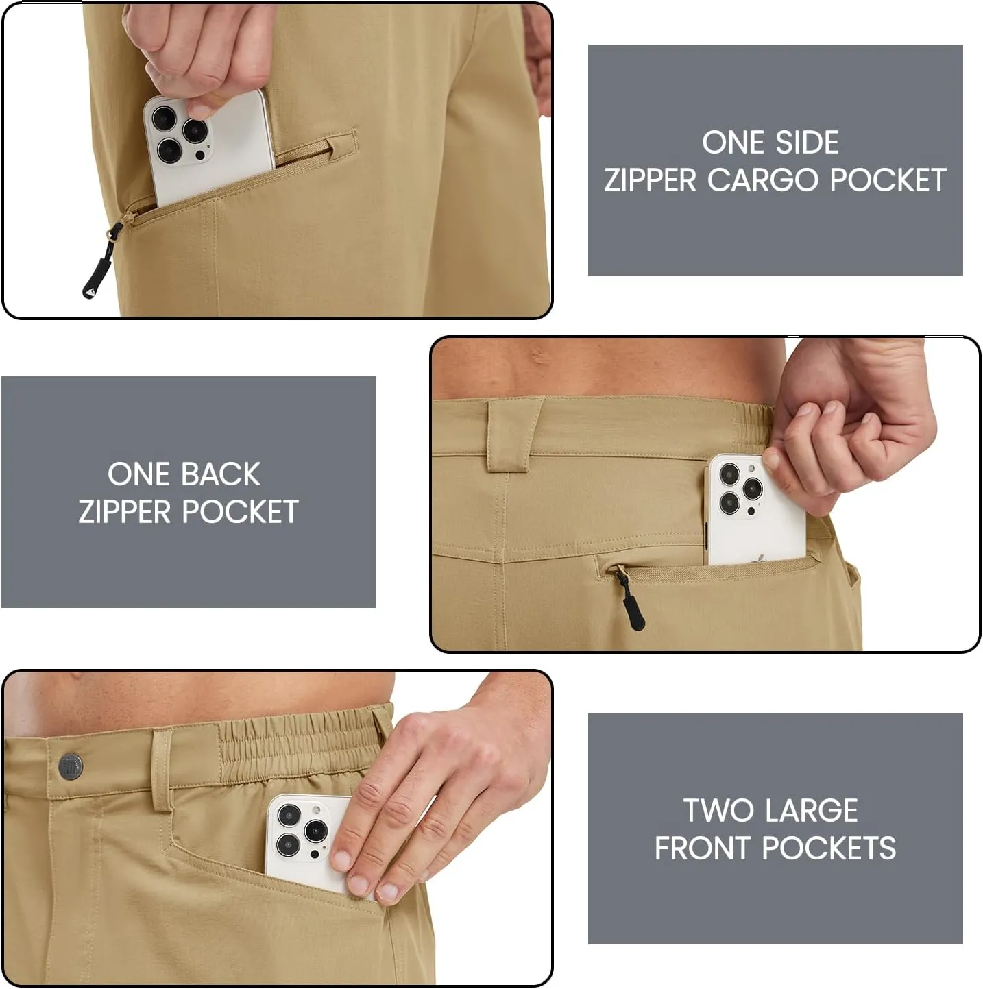Rdruko Men's 9” Golf Shorts Stretch 4 Pockets Dress Shorts Elastic Waist Casual Flat Front Quick Dri Work Hiking Zip Cargo