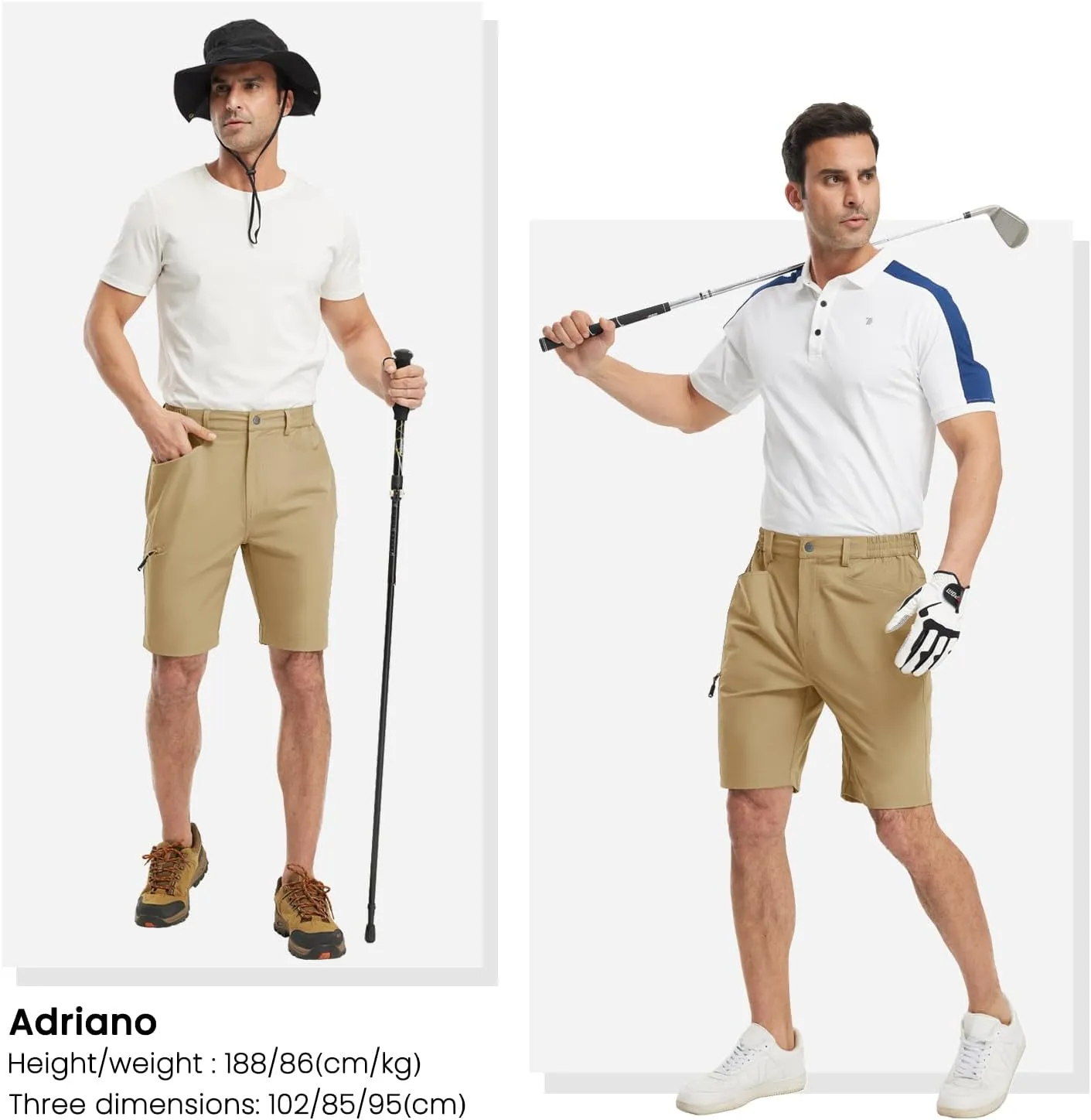 Rdruko Men's 9” Golf Shorts Stretch 4 Pockets Dress Shorts Elastic Waist Casual Flat Front Quick Dri Work Hiking Zip Cargo