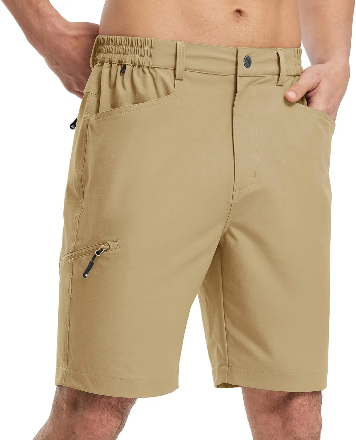Rdruko Men's 9” Golf Shorts Stretch 4 Pockets Dress Shorts Elastic Waist Casual Flat Front Quick Dri Work Hiking Zip Cargo