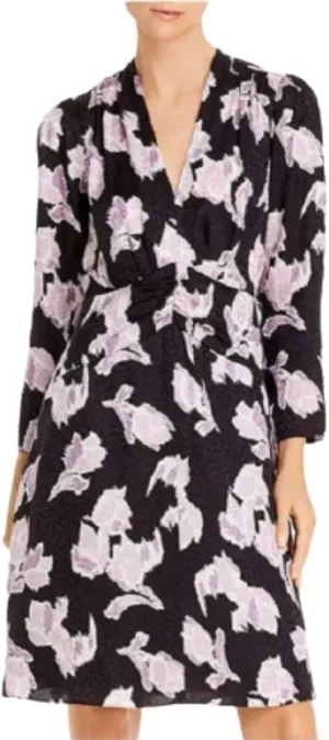 Rebecca Taylor Womens Silk Blend Floral Casual Dress Black 4