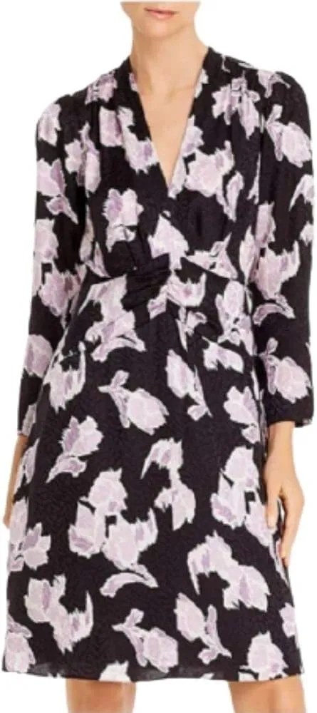 Rebecca Taylor Womens Silk Blend Floral Casual Dress Black 4