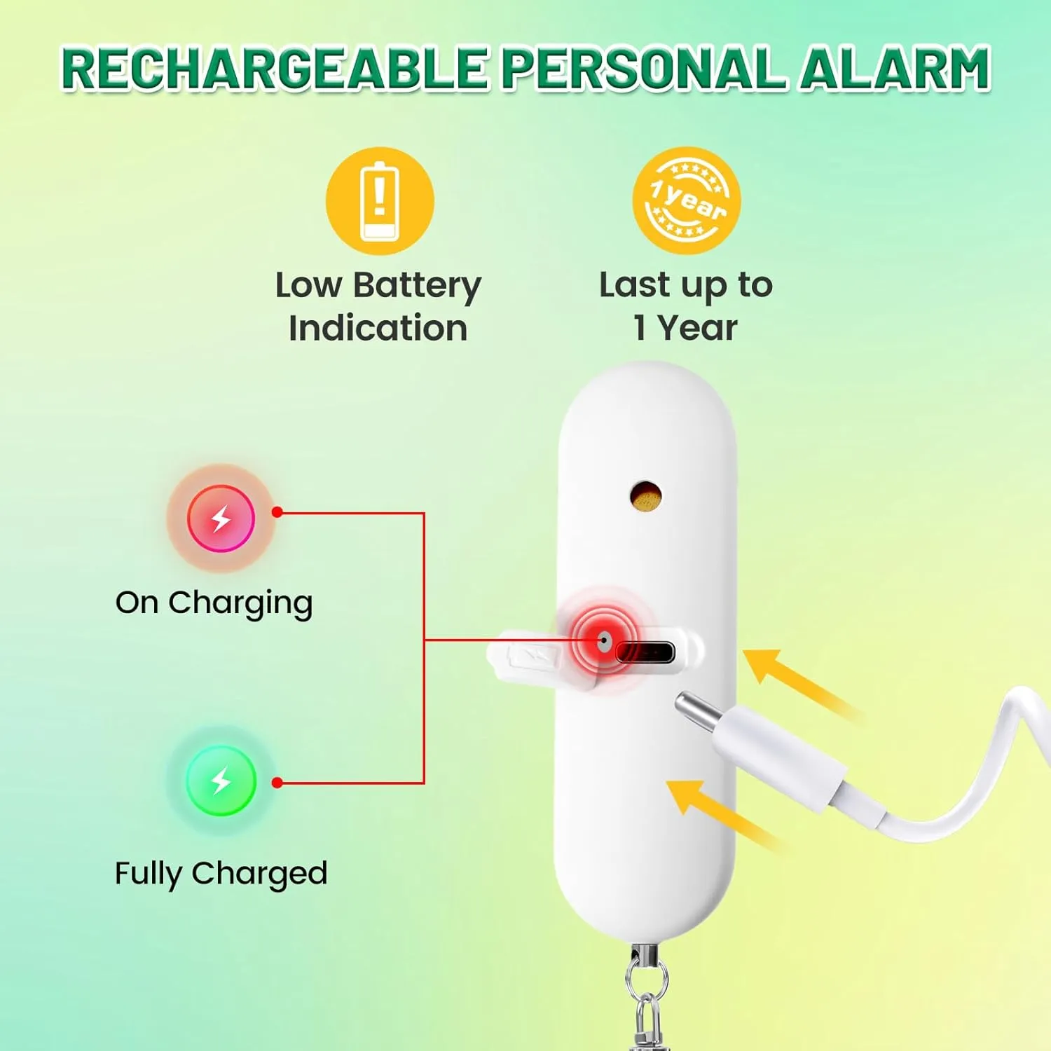 Rechargeable Personal Safety Alarm for Women - 140dB Self-Defense Security Alarm Keychain with Strobe Light, Emergency Security Alert Devices for Women Girls Kids Elderly (White)