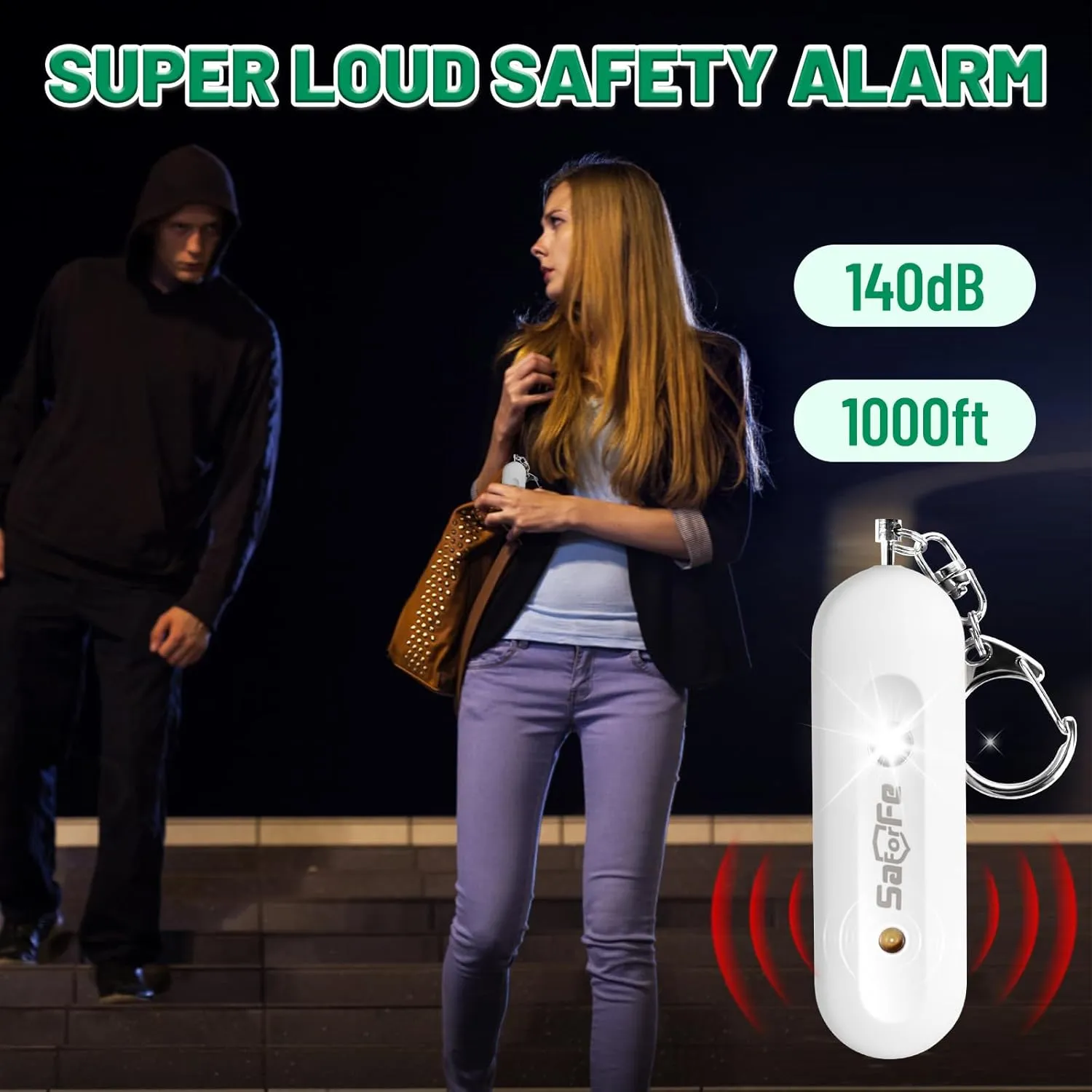 Rechargeable Personal Safety Alarm for Women - 140dB Self-Defense Security Alarm Keychain with Strobe Light, Emergency Security Alert Devices for Women Girls Kids Elderly (White)
