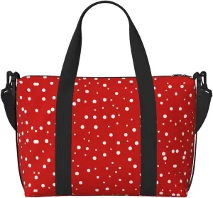 Red And White Polka Dots Print Versatile Gym Sports Bag,Companion For Your Journeys And Fitness Routines