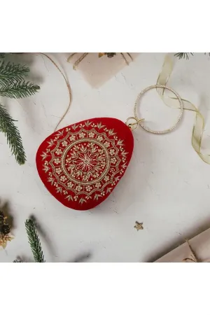 Red Color Charismatic Hand Work Velvet Clutch