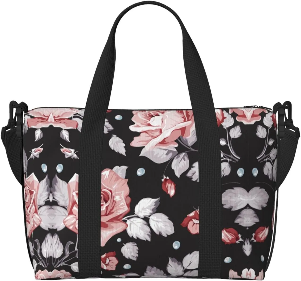 Red Flower (2) Print Versatile Gym Sports Bag,Companion For Your Journeys And Fitness Routines, Black