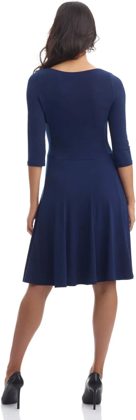 REKUCCI Women's Flippy Fit N' Flare Dress with 3/4 Sleeves