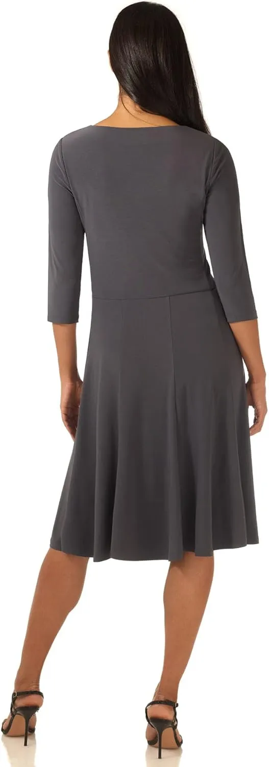 REKUCCI Women's Flippy Fit N' Flare Dress with 3/4 Sleeves