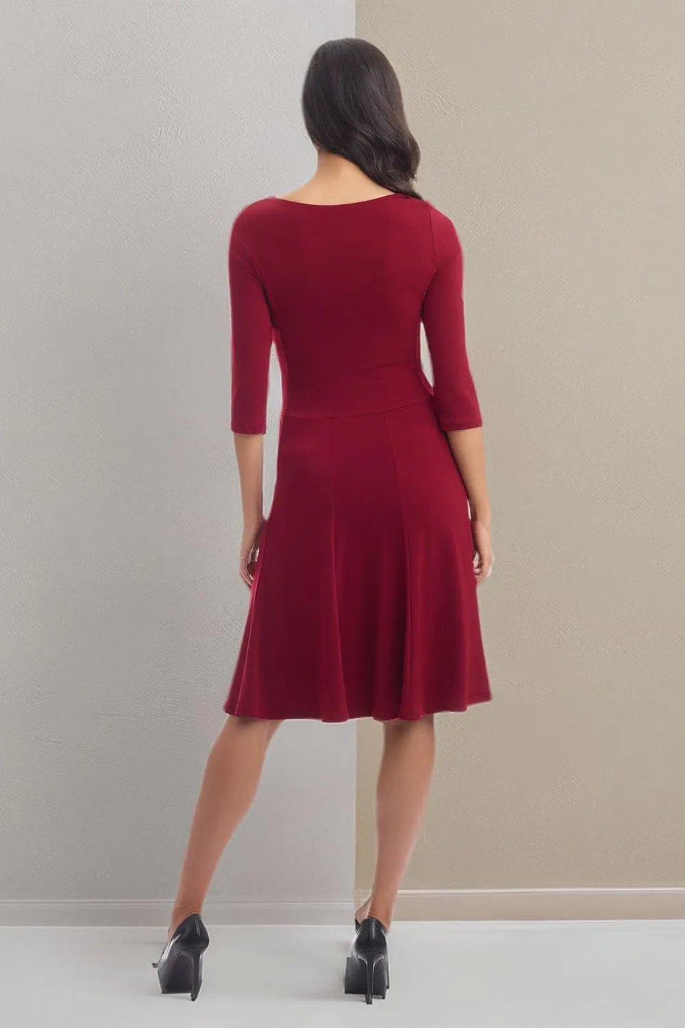 REKUCCI Women's Flippy Fit N' Flare Dress with 3/4 Sleeves