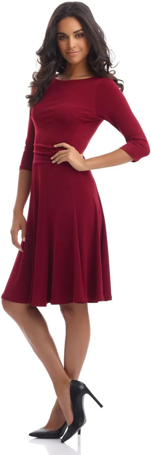 REKUCCI Women's Flippy Fit N' Flare Dress with 3/4 Sleeves