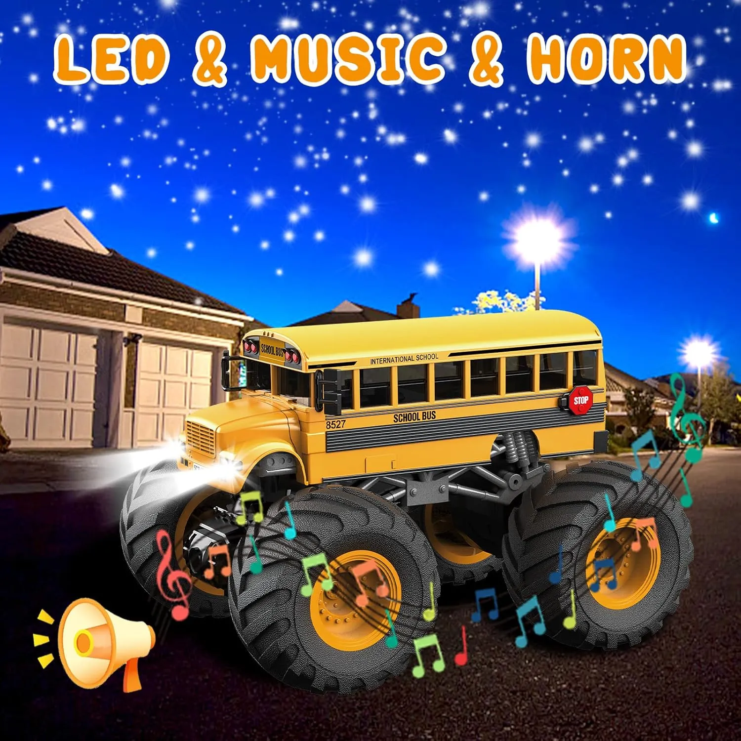 Remote Control Car, RC School Bus for Kids, RC Monster Truck Toy 2.4GHz 1:18 Scale Model Vehicle with LED Lights Sounds Racing Sport Toy Car for Adults Boys Girls Kids Gift 2Pcs Batteries
