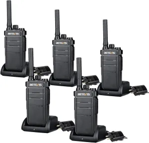 Retevis RB26 Long Range Walkie Talkies, GMRS 2 Way Radios, Rechargeable Two Way Radios, 2000mAh, Durability,Repeater Capable,Security Radio for Security Church Construction School Warehouse(5 Pack)