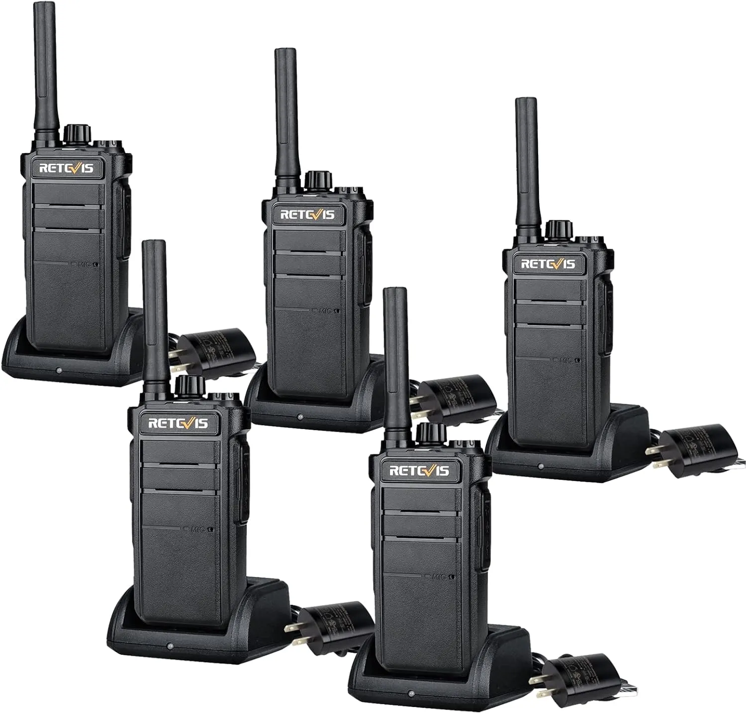 Retevis RB26 Long Range Walkie Talkies, GMRS 2 Way Radios, Rechargeable Two Way Radios, 2000mAh, Durability,Repeater Capable,Security Radio for Security Church Construction School Warehouse(5 Pack)