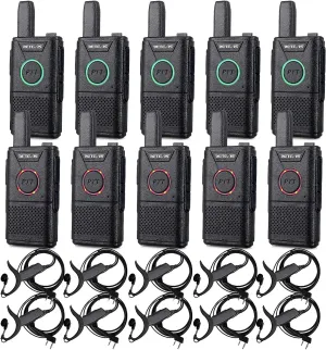 Retevis RT18 Walkie Talkies with Earpiece,2 Way Radios Long Range,Dual PTT,Short Antenna,Center Led, Compact, Rechargeable Two Way Radio for Adults Healthcare School Automotive Restaurant (10 Pack)