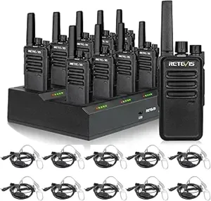 Retevis RT68 2 Way Radio(10 Pack) with Walkie Talkie Earpiece(10 Pack), Long Range Walkie Talkies with 10 Multi Way Charger, Easier Securer Charging, 1200mAh, Compact Handheld Two Way Radios