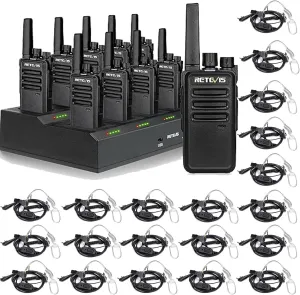 Retevis RT68 2 Way Radio(10 Pack) with Walkie Talkie Earpiece(20 Pack), Long Range Walkie Talkies with 10 Multi Way Charger, Easier Securer Charging, 1200mAh, Compact Handheld Two Way Radios