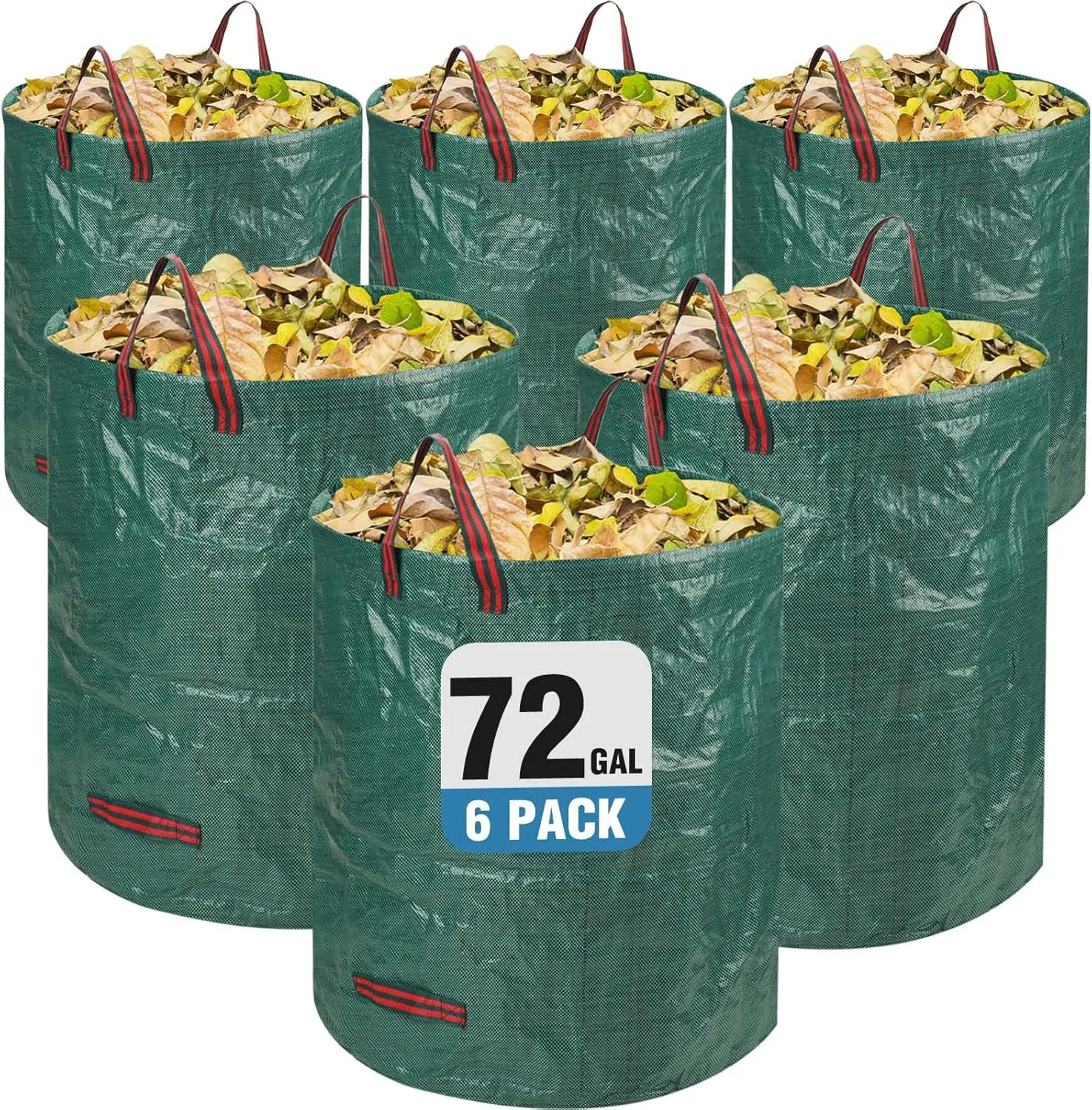 Reusable Leaf Bags, Tear-resistant & Reusable Lawn Bags, Yard Waste Bags, 72 Gal, 6 Pack