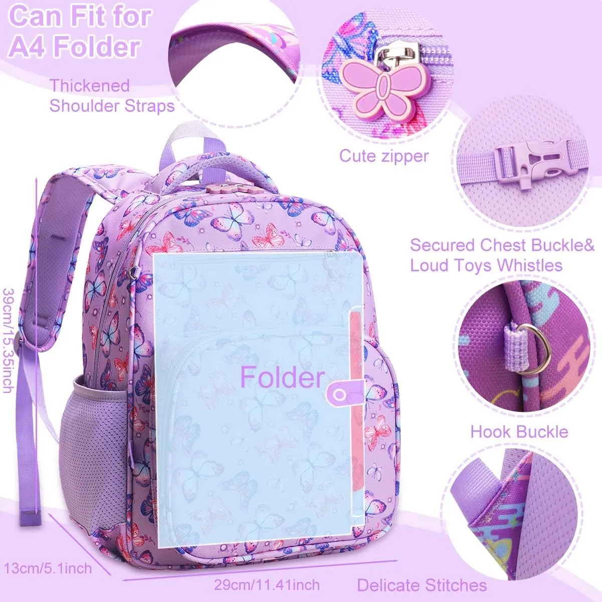 RHCPFOVR Girls Backpack for Elementary School, Backpack for Girls 5-8, Lightweight Kids Backpacks