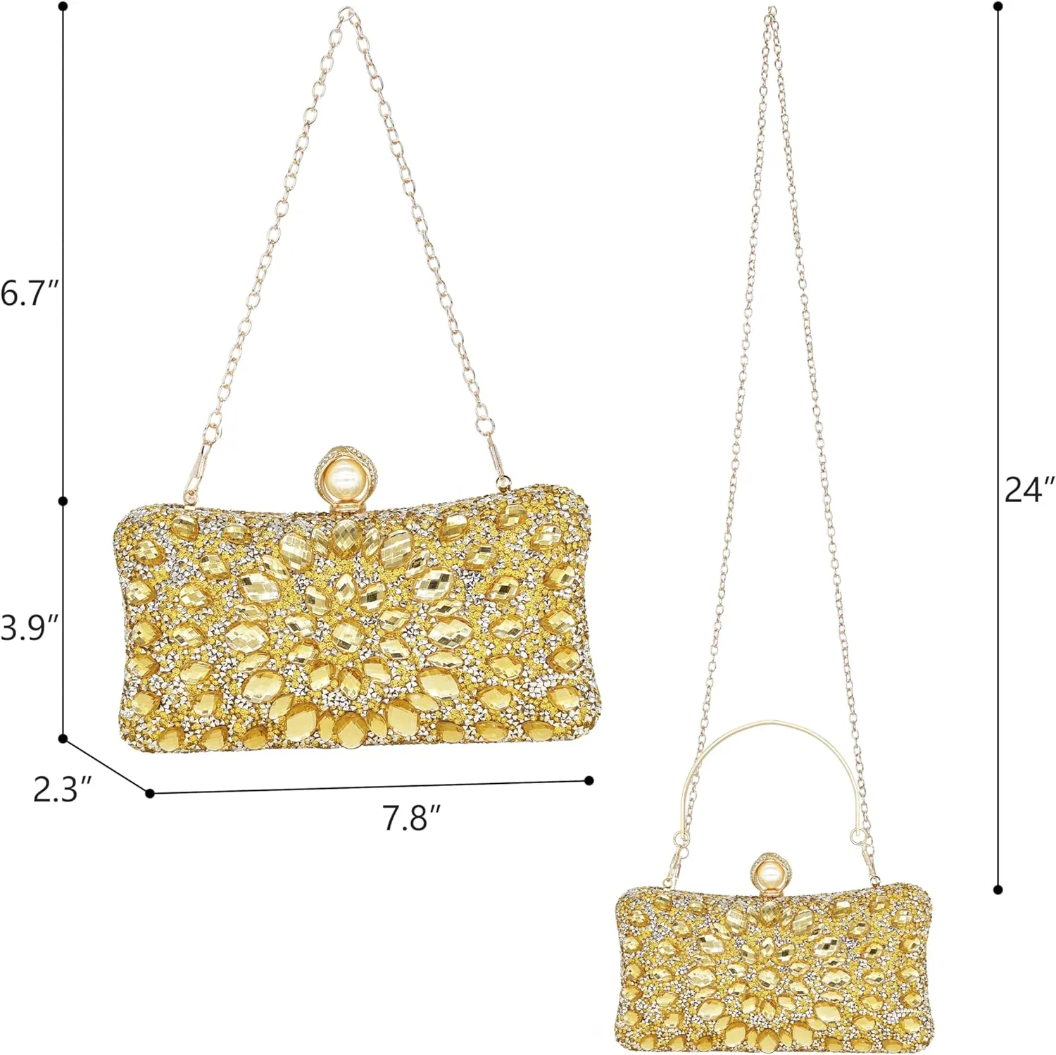 Rhinestone Clutch Purses for Women Evening Wedding Formal - Round Pearl Clasp Handbag - Crystal Diamond Bag