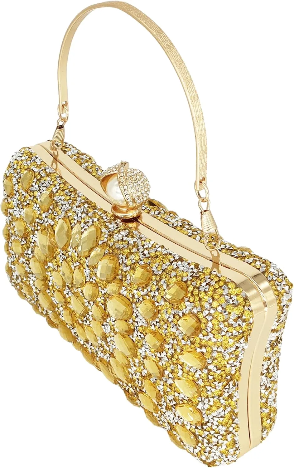 Rhinestone Clutch Purses for Women Evening Wedding Formal - Round Pearl Clasp Handbag - Crystal Diamond Bag